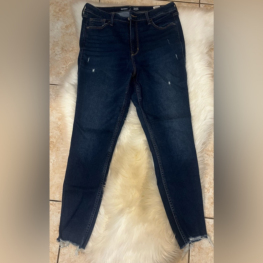 Old Navy Women's Dark Indigo Rockstar Super Skinny Jeans extra high rise size 12